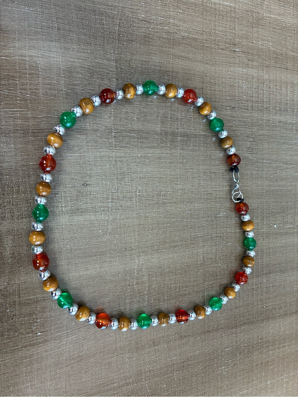 Multicolor Beaded Women's Necklace - Green, Amber & Red